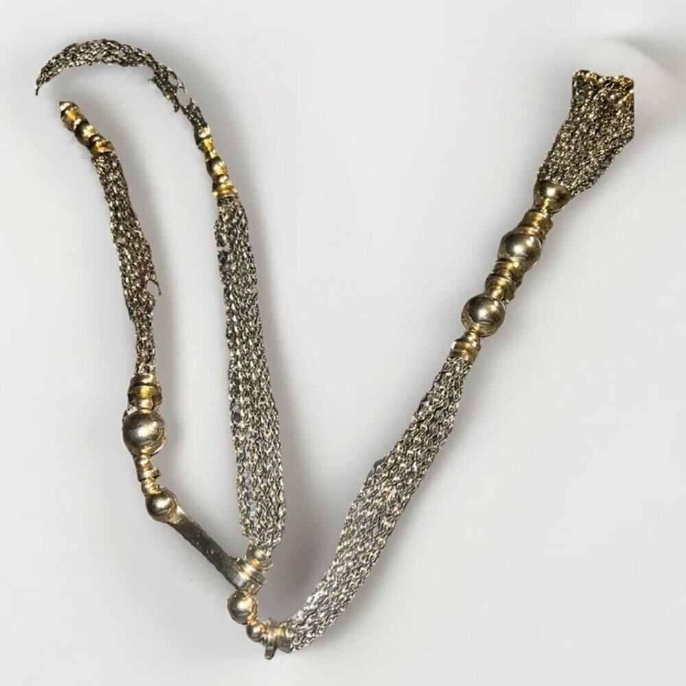 STELLA & DOT "Bianca" Lariat Gold & Bronze Tone Tassel Necklace 32" Front Hook
